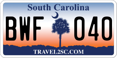 SC license plate BWF040