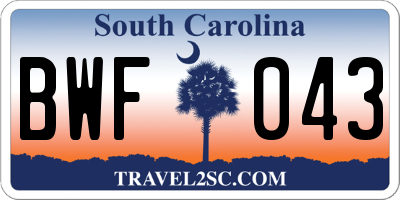 SC license plate BWF043