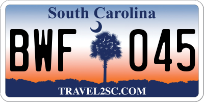 SC license plate BWF045