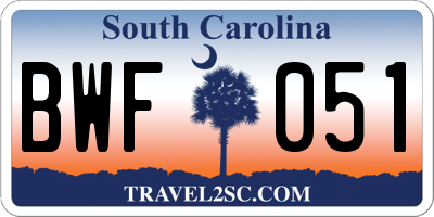 SC license plate BWF051