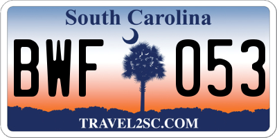 SC license plate BWF053