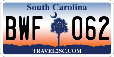 SC license plate BWF062