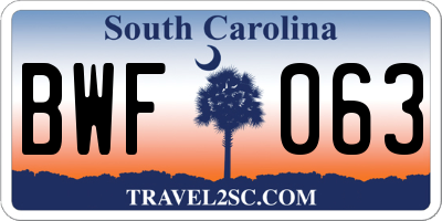 SC license plate BWF063