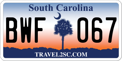 SC license plate BWF067
