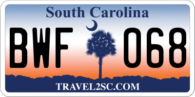 SC license plate BWF068