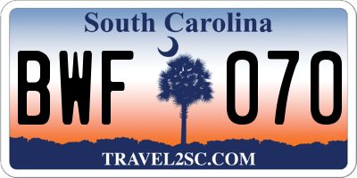 SC license plate BWF070