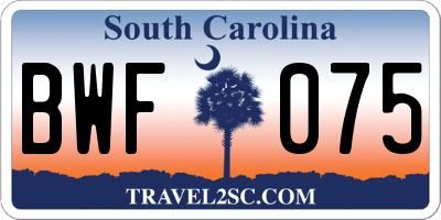 SC license plate BWF075