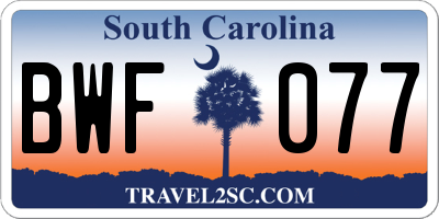 SC license plate BWF077