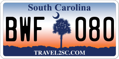 SC license plate BWF080