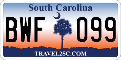 SC license plate BWF099