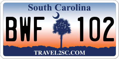 SC license plate BWF102