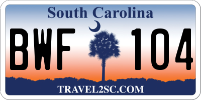 SC license plate BWF104