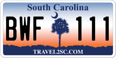 SC license plate BWF111