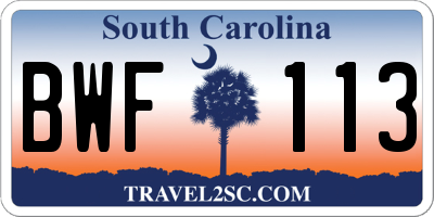 SC license plate BWF113