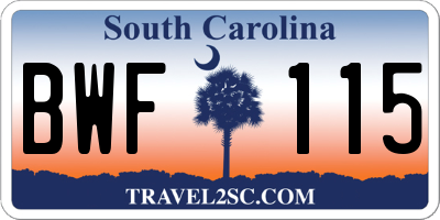 SC license plate BWF115