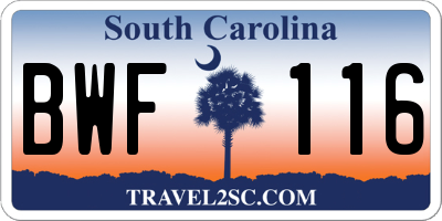 SC license plate BWF116