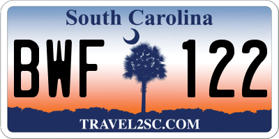 SC license plate BWF122