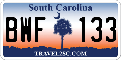 SC license plate BWF133