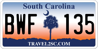 SC license plate BWF135