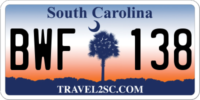 SC license plate BWF138