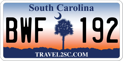 SC license plate BWF192