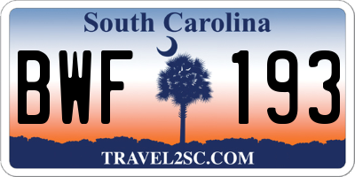 SC license plate BWF193