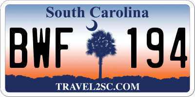 SC license plate BWF194