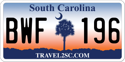 SC license plate BWF196