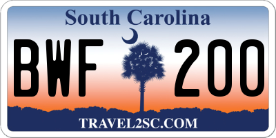 SC license plate BWF200