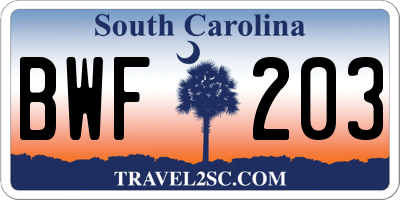 SC license plate BWF203