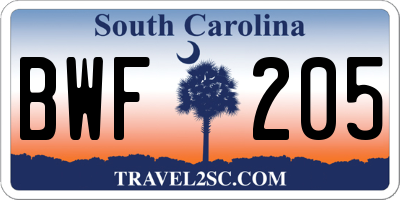 SC license plate BWF205