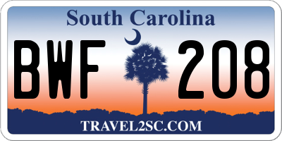 SC license plate BWF208