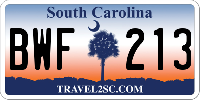 SC license plate BWF213