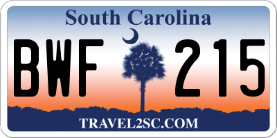 SC license plate BWF215