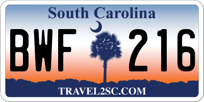SC license plate BWF216