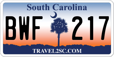 SC license plate BWF217