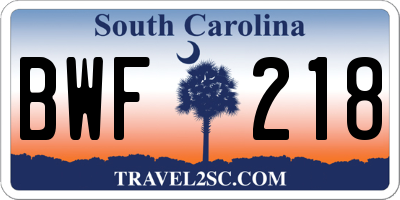 SC license plate BWF218