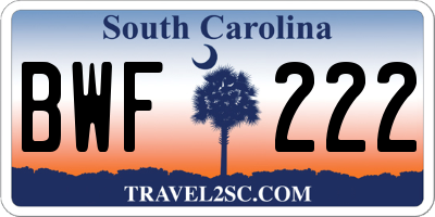 SC license plate BWF222