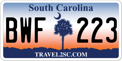 SC license plate BWF223