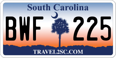 SC license plate BWF225