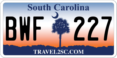 SC license plate BWF227