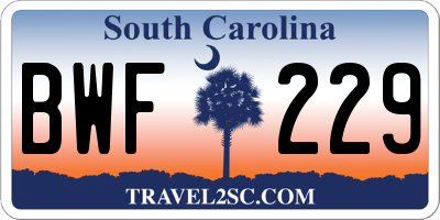 SC license plate BWF229