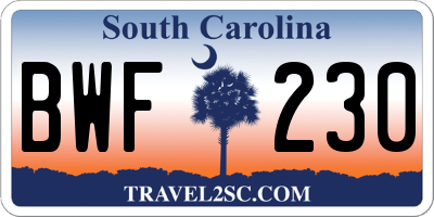 SC license plate BWF230
