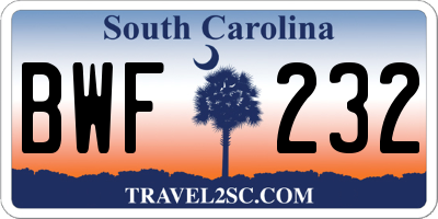SC license plate BWF232