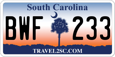 SC license plate BWF233