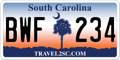 SC license plate BWF234