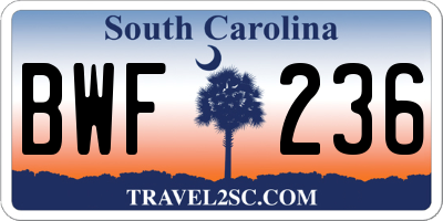 SC license plate BWF236