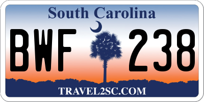 SC license plate BWF238