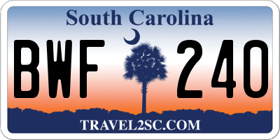 SC license plate BWF240