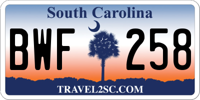 SC license plate BWF258